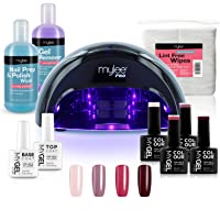 Kit Profesional LED Mylee para barniz de uñas- 4x colores MYGEL- capa superior e inferior- lámpara LED de curado convexo…